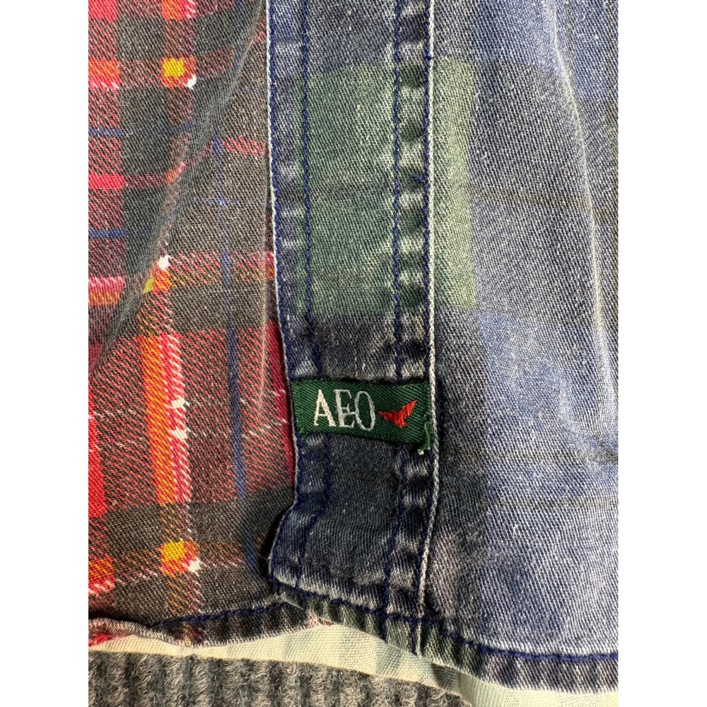 Vintage American Eagle Patchwork Plaid Flannel Shirt Mens Large Multi Color AEO - Picture 4 of 6